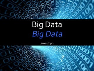 Bundesamt für Landestopografie swisstopo
Geo + BigData + realtime
Big Data
Big Data
swisstopo
 