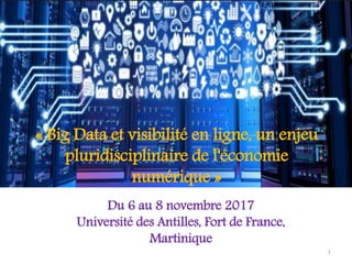 « Big Data et visibilité en ligne, un enjeu
pluridisciplinaire de l'économie
numérique »
Du 6 au 8 novembre 2017
Université des Antilles, Fort de France,
Martinique
1
 