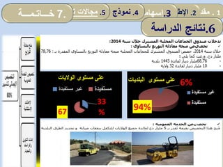 6%
94%
‫البلديات‬ ‫مستوى‬ ‫على‬
‫مستفيدة‬ ‫غير‬
‫مستفيدة‬33
%67
%
‫الواليات‬ ‫مستوى‬ ‫على‬
‫مستفيدة‬ ‫غير‬ ‫مستفيدة‬
1.‫مقدمة‬2.‫ألمفاهيمي‬ ‫اإلطار‬:‫العمومي‬ ‫المناجمت‬‫و‬‫مرادفاته‬ .3‫إسهامات‬‫المحلية‬ ‫الجماعات‬ 4.‫الدراسة‬ ‫نموذج‬5.‫الجماعات‬ ‫تدخل‬ ‫مجاالت‬.7‫خـــاتـمـــة‬
.6‫الدراسة‬ ‫نتائج‬
 