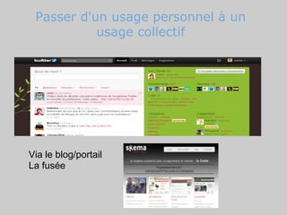 Passer d'un usage personnel à un
           usage collectif




Via le blog/portail
La fusée
 