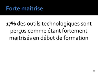 17% des outils technologiques sont
perçus comme étant fortement
maitrisés en début de formation
58
 