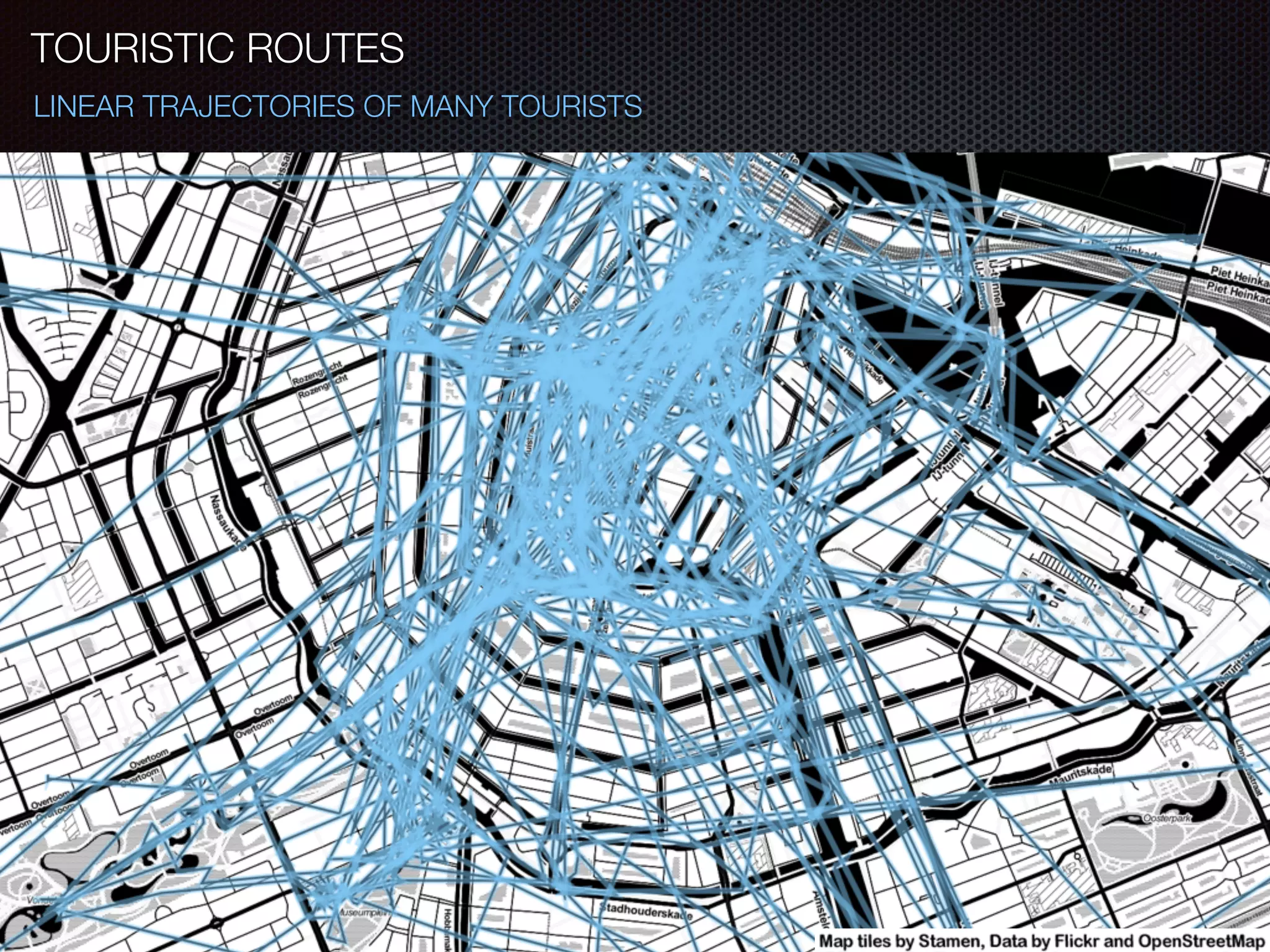 LINEAR TRAJECTORIES OF MANY TOURISTS
TOURISTIC ROUTES
 