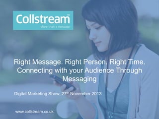 Right Message. Right Person. Right Time.
Connecting with your Audience Through
Messaging
Digital Marketing Show, 27th November 2013

www.collstream.co.uk

 