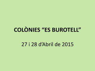 COLÒNIES “ES BUROTELL”
27 i 28 d’Abril de 2015
 