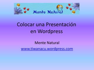 Colocar una Presentaciónen Wordpress Mente Natural www.tiwanacu.wordpress.com 