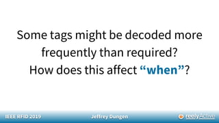 IEEE RFID 2019 Jeffrey Dungen
Some tags might be decoded more
frequently than required?
How does this affect “when”?
 