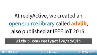 IEEE RFID 2019 Jeffrey Dungen
At reelyActive, we created an
open source library called advlib,
also published at IEEE IoT 2015.
github.com/reelyactive/advlib
 
