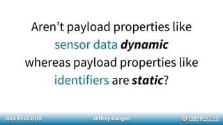 IEEE RFID 2019 Jeffrey Dungen
Aren’t payload properties like
sensor data dynamic
whereas payload properties like
identifiers are static?
 