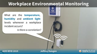 IEEE RFID 2019 Jeffrey Dungen
Workplace Environmental Monitoring
What are the temperature,
humidity and ambient light
levels whenever a workplace
incident occurs?
Is there a correlation?
 