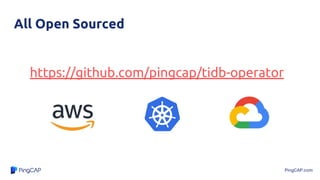 PingCAP.com
All Open Sourced
https://github.com/pingcap/tidb-operator
 