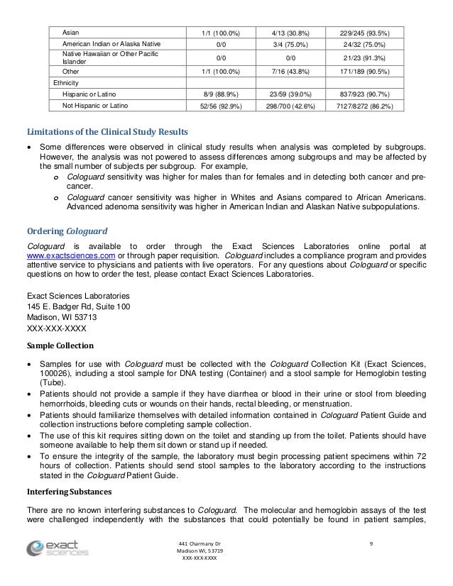 Cologuard (colorectal cancer test) physician labeling_fda