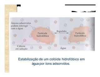Estabilização de um colóide hidrofóbico em
         água por íons adsorvidos.
 