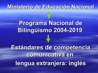 Ministerio de Educación Nacional  Programa Nacional de  Bilingüismo 2004-2019  Estándares de competencia comunicativa en  lengua extranjera: inglés 