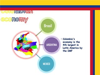 Brasil


              • Colombia's
                economy is the
  ARGENTINA     4th largest in
                Latin America by
                the IMF




MEXICO
 