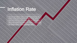 Inflation Rate
- The annual inflation rate in Colombia slowed for the
fourth consecutive month to 11.78% in July 2023,
down from the previous month's 12.13% and slightly
above the market expectation of 11.61%. This marked
the lowest reading since September 2022
 