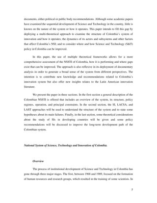 Colombia's National System of Innovation: A Multi-theoretical Assessment of  Structure, Policy and Performance