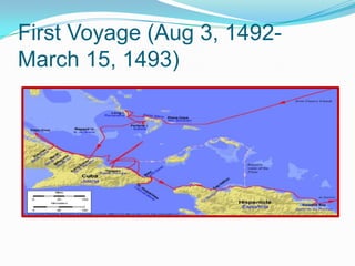 First Voyage (Aug 3, 1492-
March 15, 1493)
 