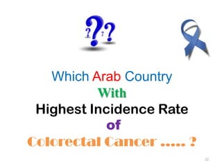 22
Which Arab Country
With
Highest Incidence Rate
of
Colorectal Cancer ….. ?
 