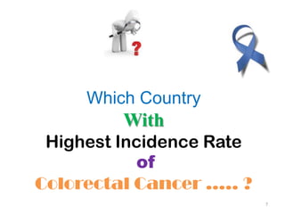 7
Which Country
With
Highest Incidence Rate
of
Colorectal Cancer ….. ?
 