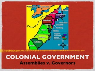 COLONIAL GOVERNMENT Assemblies v. Governors 