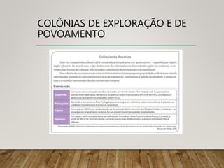 COLÔNIAS DE EXPLORAÇÃO E DE
POVOAMENTO