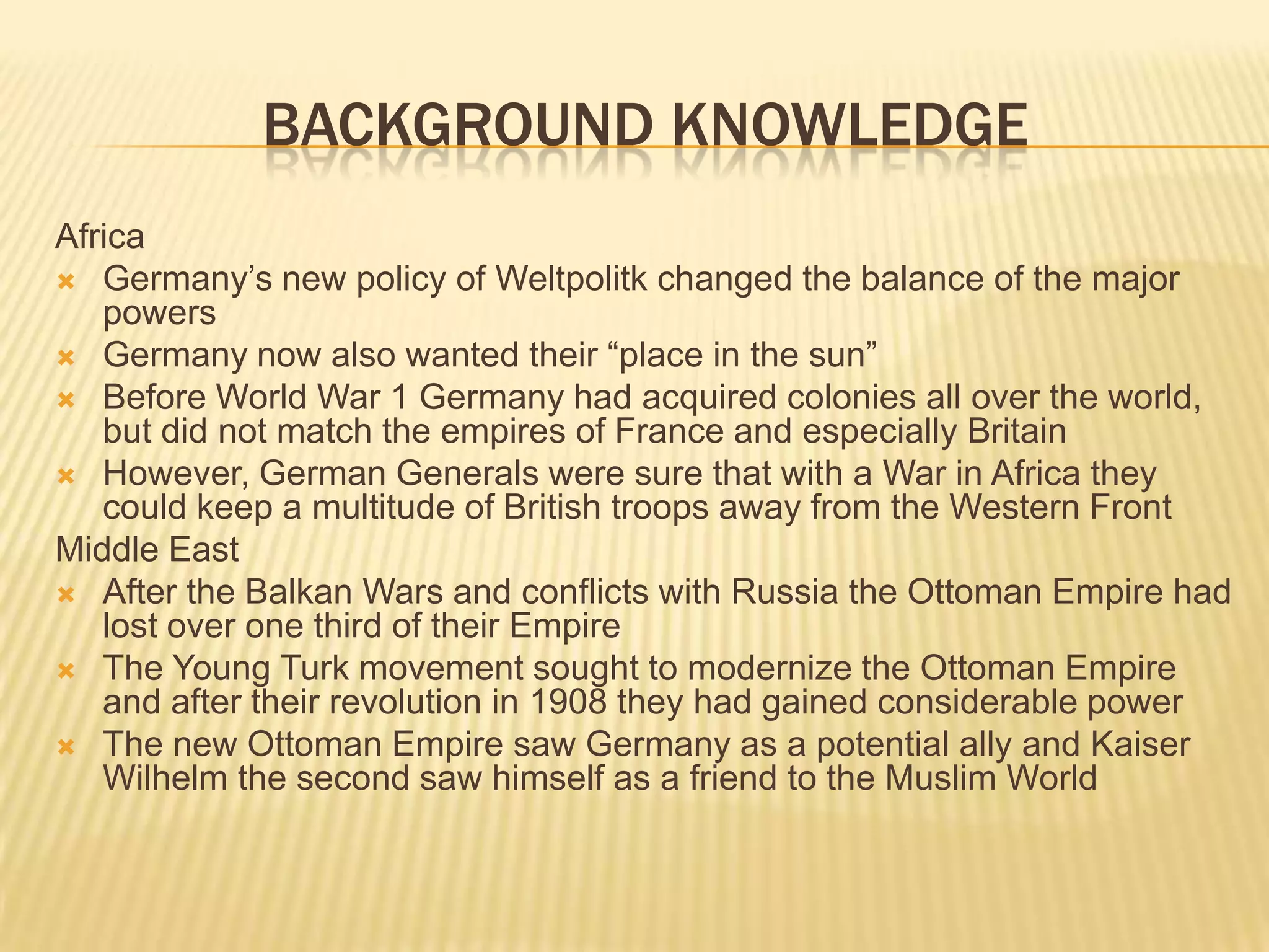 World War I: Colonial War And The War In The Middle East | PPTX