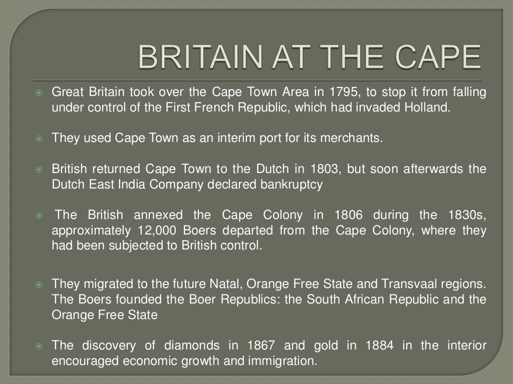 BRITISH COLONIZATION AT THE CAPE