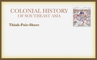 COLONIAL HISTORY
OF SOUTHEAST ASIA
Think-Pair-Share
 