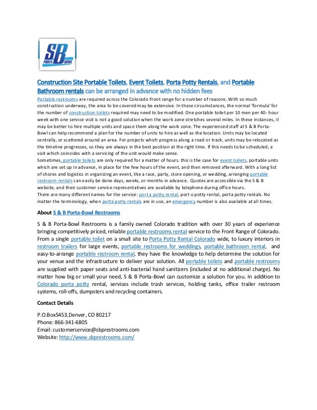 Colorado Porta Potty Rentals Offer Solutions For Temporary Toilets Fo