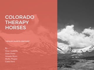 COLORADO
THERAPY
HORSES
"HEALING HEARTS CAMPAING"
By:
Omar Andazola
Giano Fiorre
Amanda Myers
Shelby Wagner
Caden Duve
 