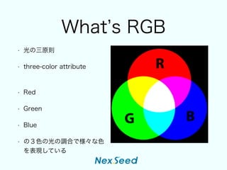 What s RGB
? ԭt
? three-color attribute?
? Red
? Green
? Blue
? Σɫι{Ϥǘɫ
FƤ
 