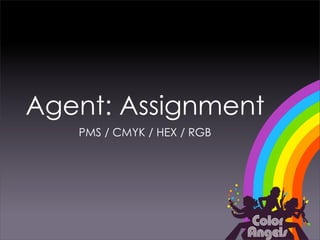 Agent: Assignment
   PMS / CMYK / HEX / RGB
 