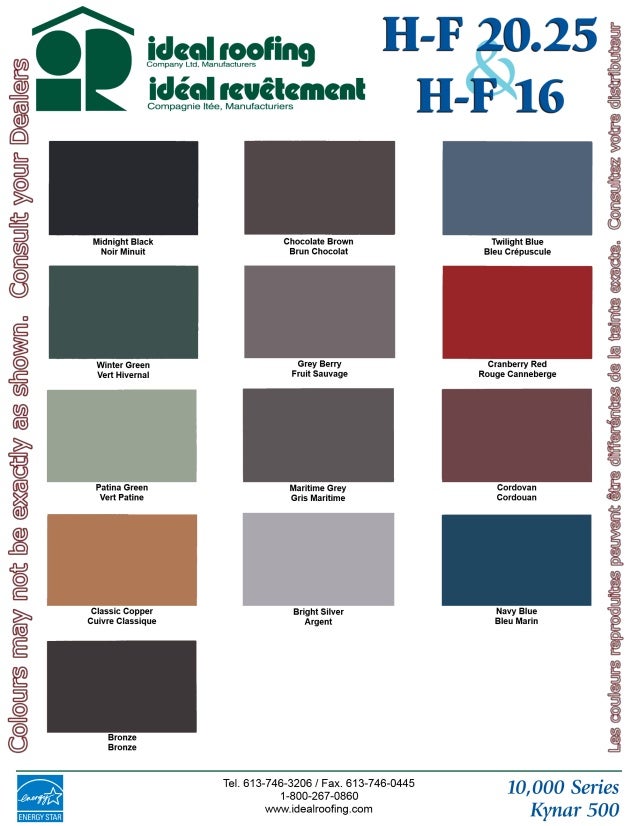 Standing Seam Roof Color Chart
