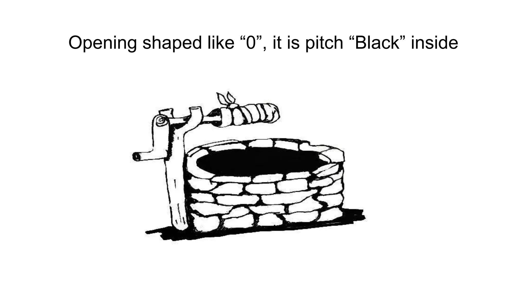 Opening shaped like “0”, it is pitch “Black” inside