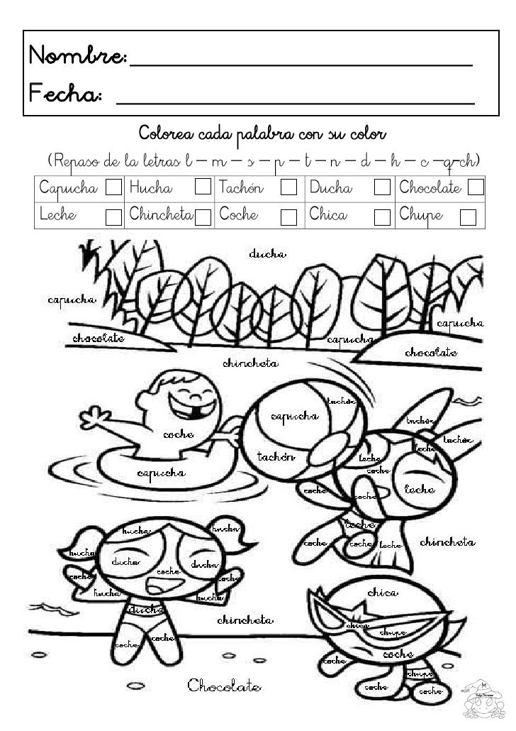 Colorea Cada Palabra Con Su Color Letras L Mhasta La Ch