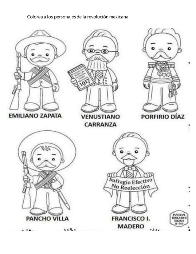 Colorea a los personajes de la revolución mexicana