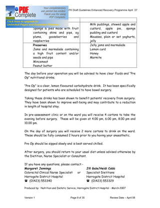 COLORECTAL SURGERY ENHANCED RECOVERY PROGRAMME - Draft Guidelines