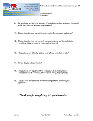 COLORECTAL SURGERY ENHANCED RECOVERY PROGRAMME - Draft Guidelines