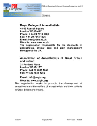 COLORECTAL SURGERY ENHANCED RECOVERY PROGRAMME - Draft Guidelines