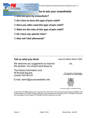 COLORECTAL SURGERY ENHANCED RECOVERY PROGRAMME - Draft Guidelines