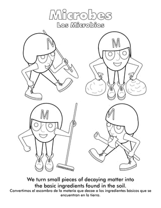 We turn small pieces of decaying matter into
the basic ingredients found in the soil.
Convertimos el escombro de la materia que decae a los ingredientes básicos que se
encuentran en la tierra.
 