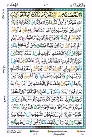 Tajwīdī Qur'ān | Juz 5 | وَالْمُحْصَنَاتُ | PDF (القرآن جز ٥)