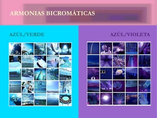ARMONIAS BICROMÁTICAS
AZÚL/VERDE AZÚL/VIOLETA
 