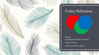Color Schemes
Teaching Presentation CIT 230:10
Professor Thayne
Presented by Trevon Morris
 
