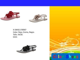 K-SWISS 378907
Color: Rojo, Crema, Negro
Talla: 24/26
$315




                            Color Shoes
 