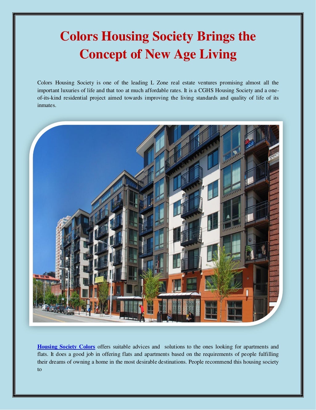 Colors Housing Society Brings the Concept of New Age Living
