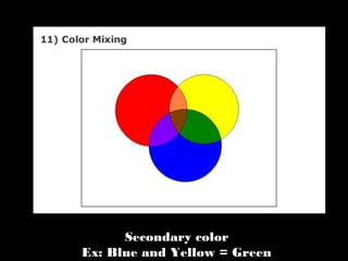 Secondary color
Ex: Blue and Yellow = Green
 