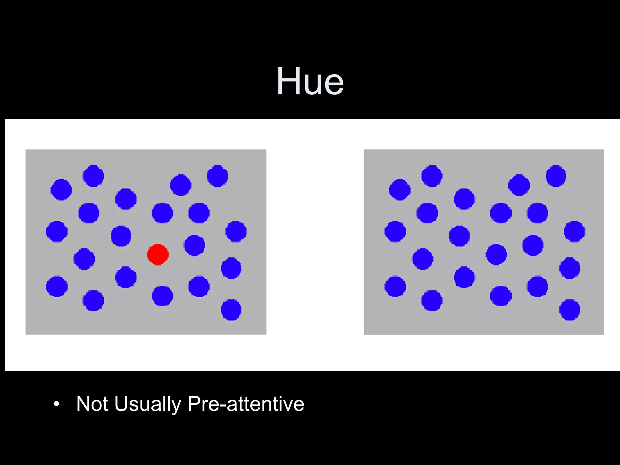 Hue
• Not Usually Pre-attentive
 