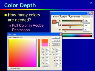 Color Depth
                           27




 How many colors
 are needed?
    Full Color in Adobe
     Photoshop
 