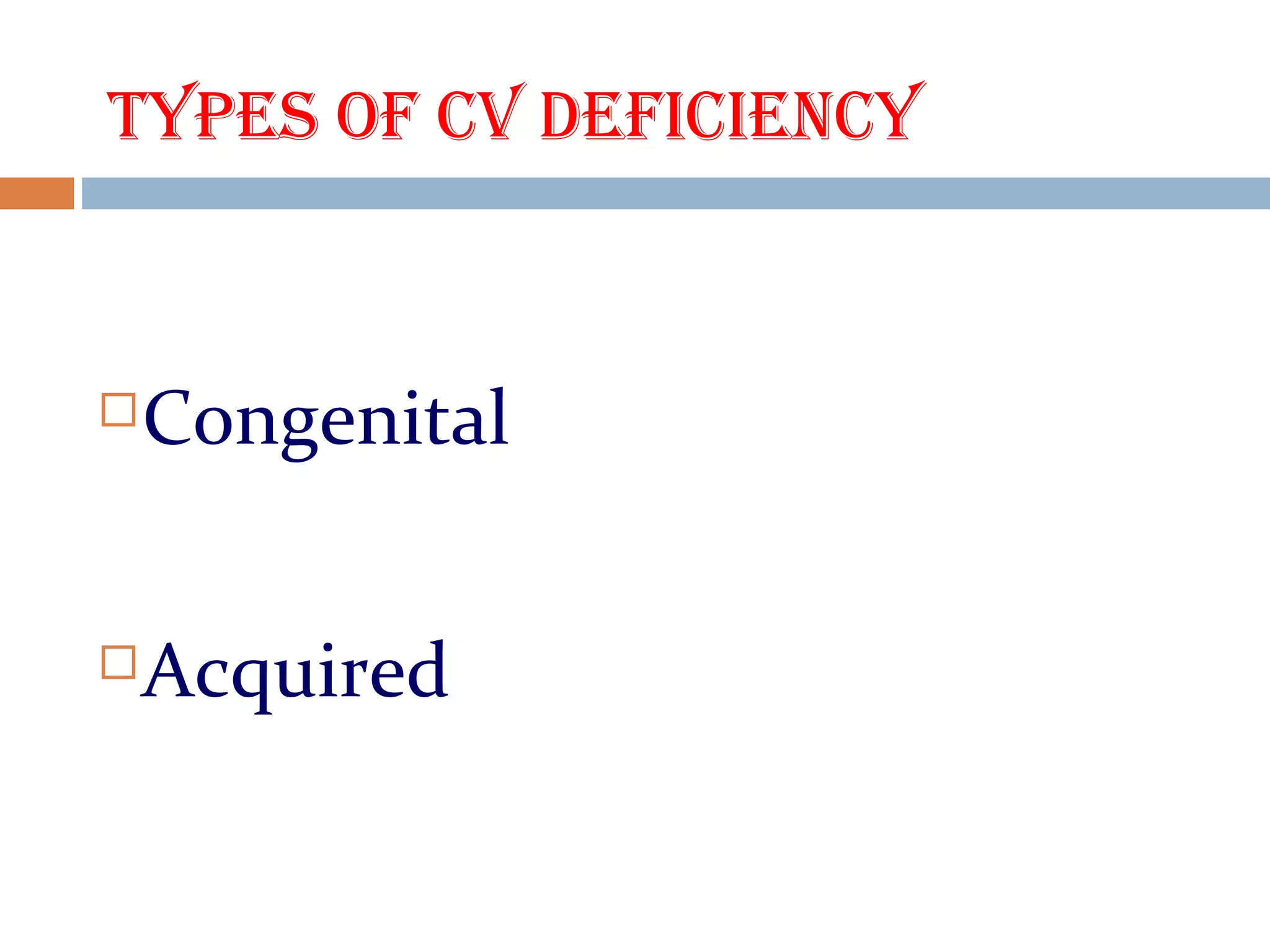 types Of cV deficiency
Congenital
Acquired
 